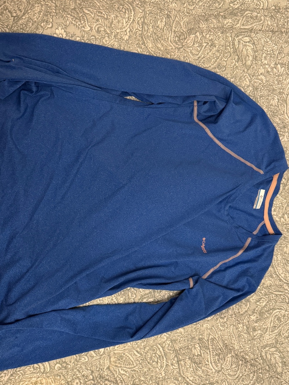 Columbia Blue Long Sleeve Performance Shirt with Peach Trim